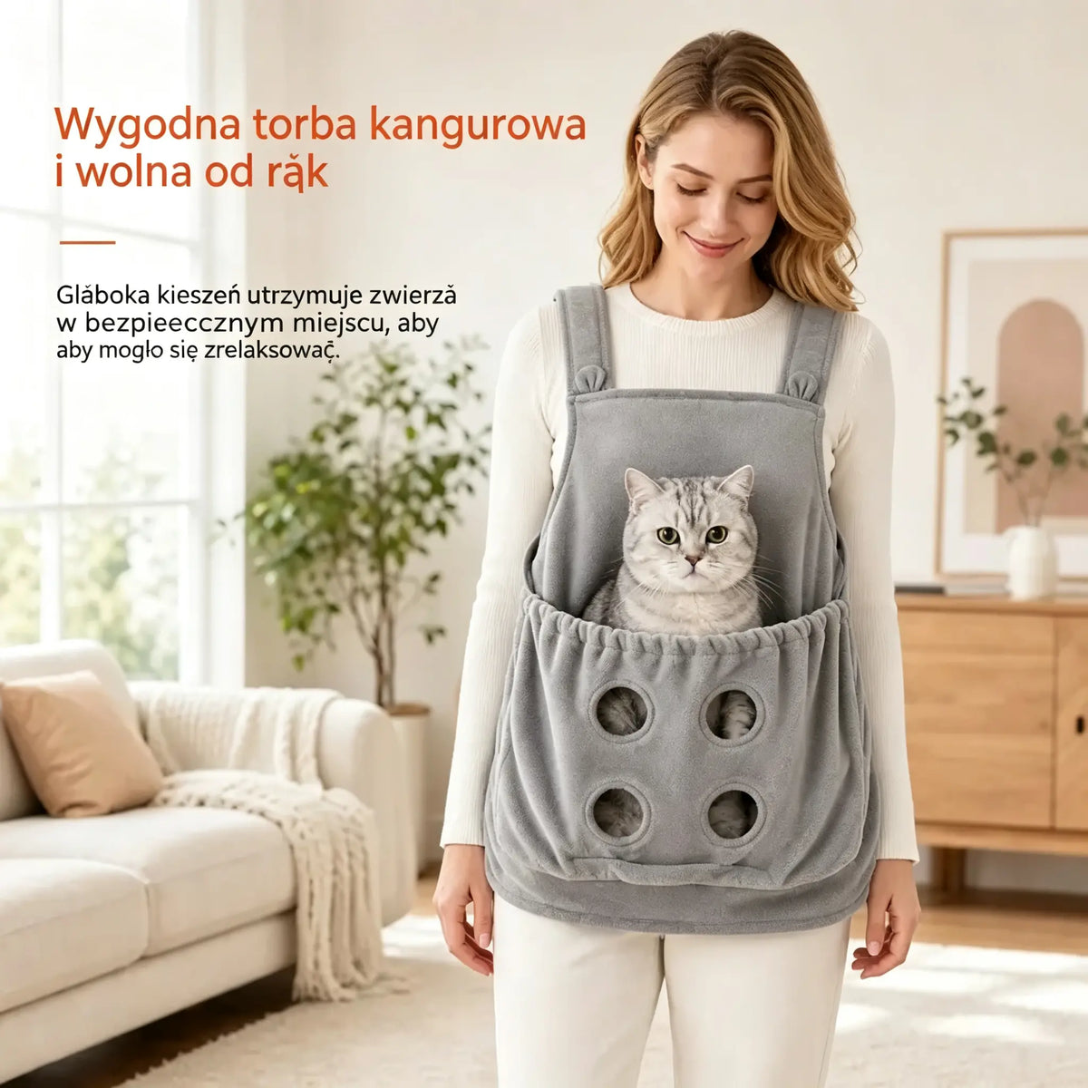 Fartuch do przytulania zwierząt (odporny na sierść) z otworami na nogi – idealny do trzymania kotów 🥻