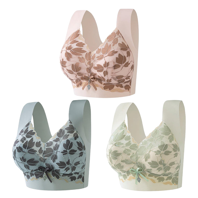 💌🌈【3 sztuki】【M-4XL】Biustonosz koronkowy w dużym rozmiarze bez stalowych kółek, luksusowy, piękny, seksowny biustonosz z tyłu