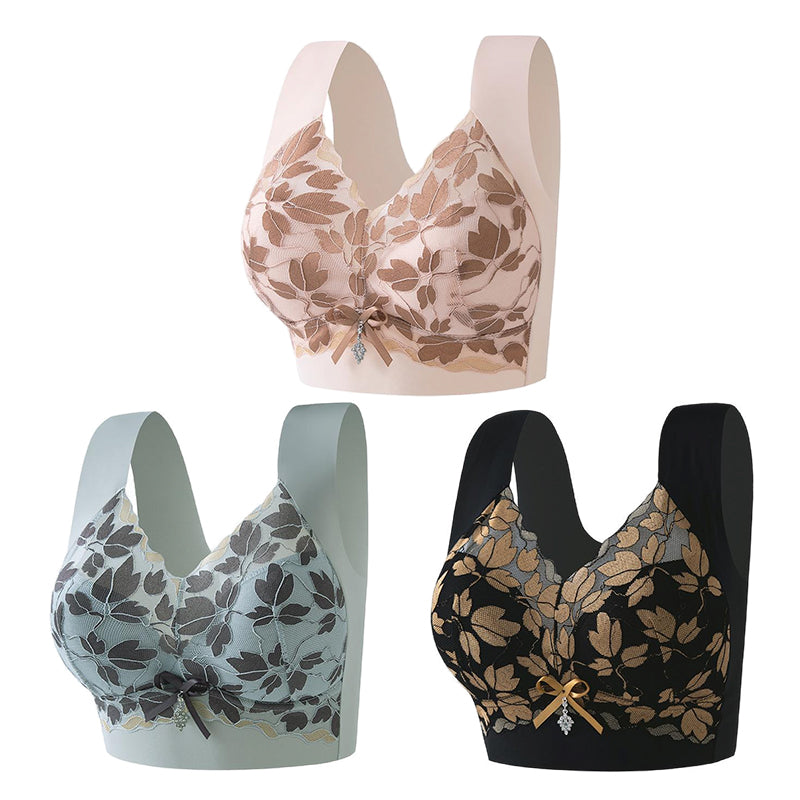 💌🌈【3 sztuki】【M-4XL】Biustonosz koronkowy w dużym rozmiarze bez stalowych kółek, luksusowy, piękny, seksowny biustonosz z tyłu