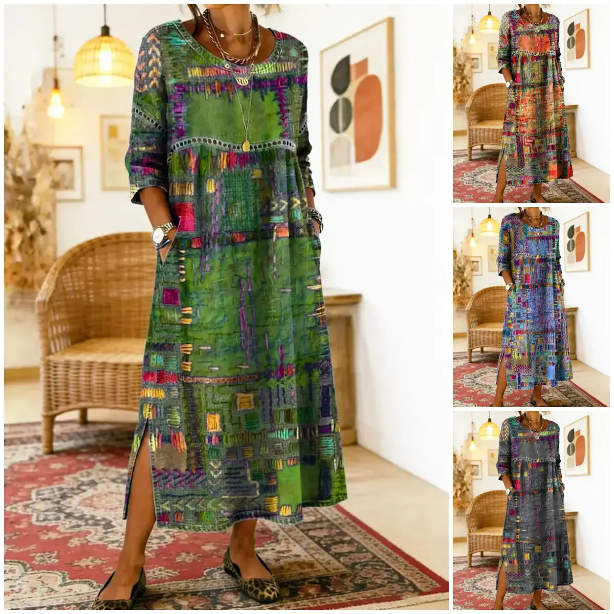 🌺✨ Ostatni dzień zniżki 50%!【S-5XL】Letnia sukienka w stylu retro z okrągłym dekoltem i nadrukiem – lekka, przewiewna, wyszczuplająca i łatwa w stylizacji.