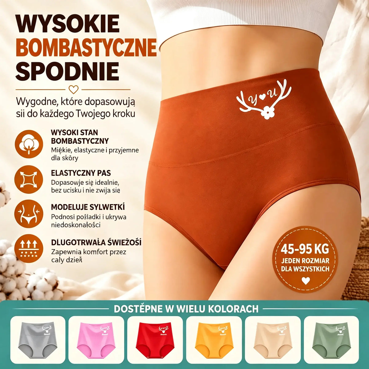 💖 【45–95 kg】Oferta specjalna ograniczona czasowo | Wysokiej jakości bawełniane majtki z wysokim stanem