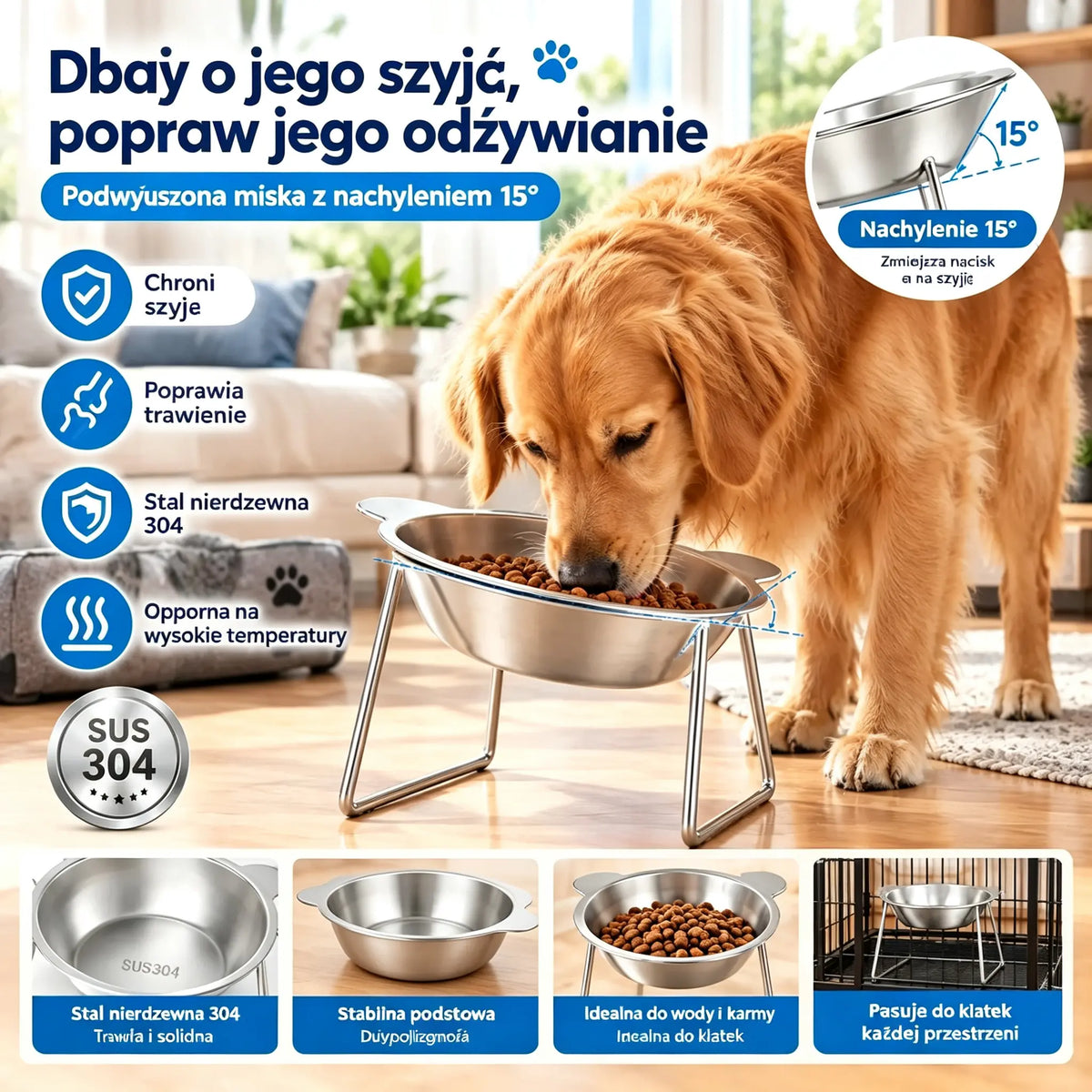 Miska ortopedyczna do karmienia pochylona pod kątem 15°