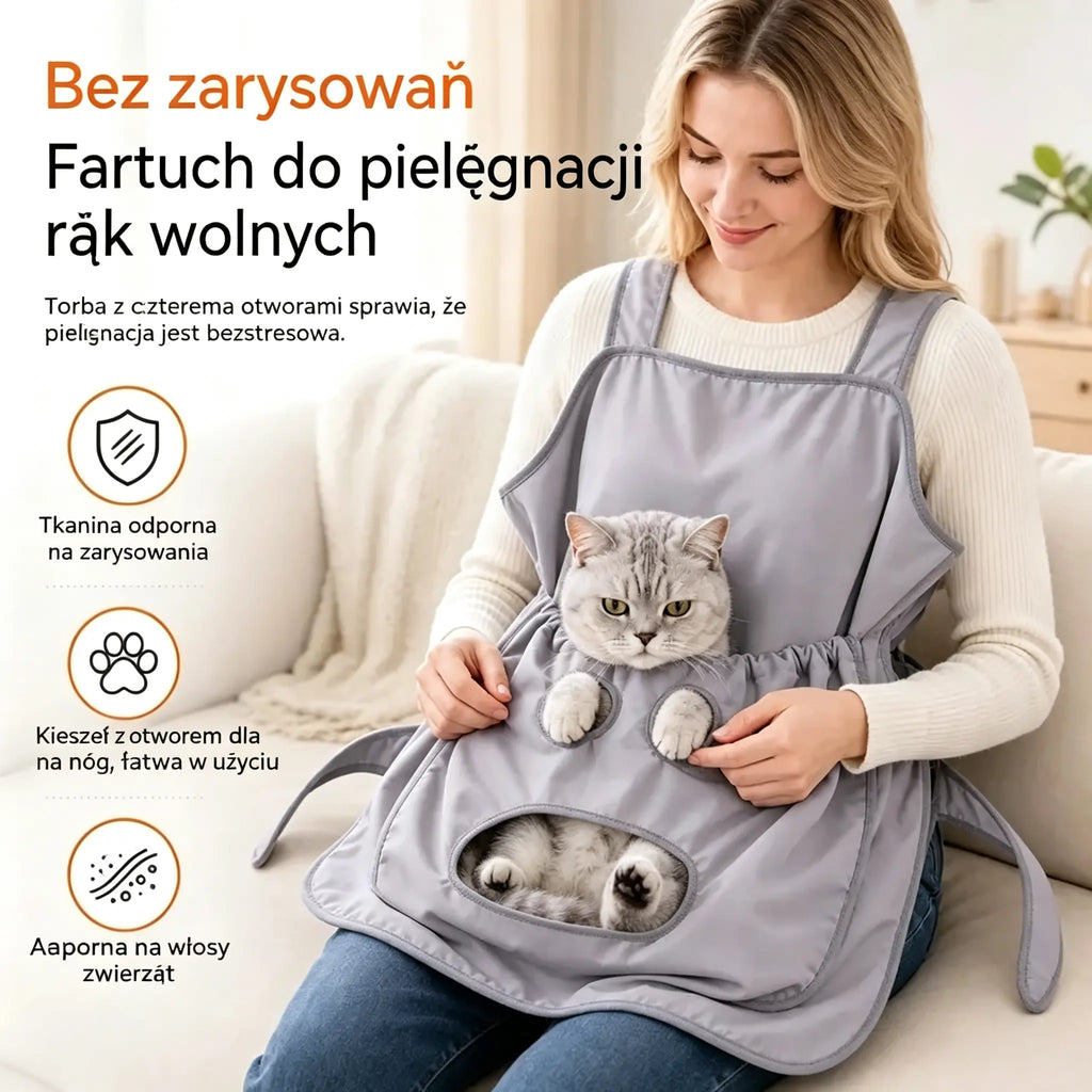 Fartuch do przytulania zwierząt (odporny na sierść) z otworami na nogi – idealny do trzymania kotów 🥻